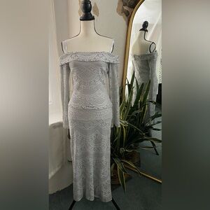David’s Bridal Silver Shimmery Lace Dress Size 4